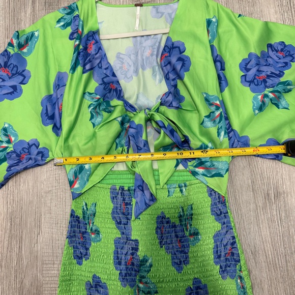 Free People Mini Dress Cassie Dress Lime Blue Size S Summer Dress - Picture 13 of 16